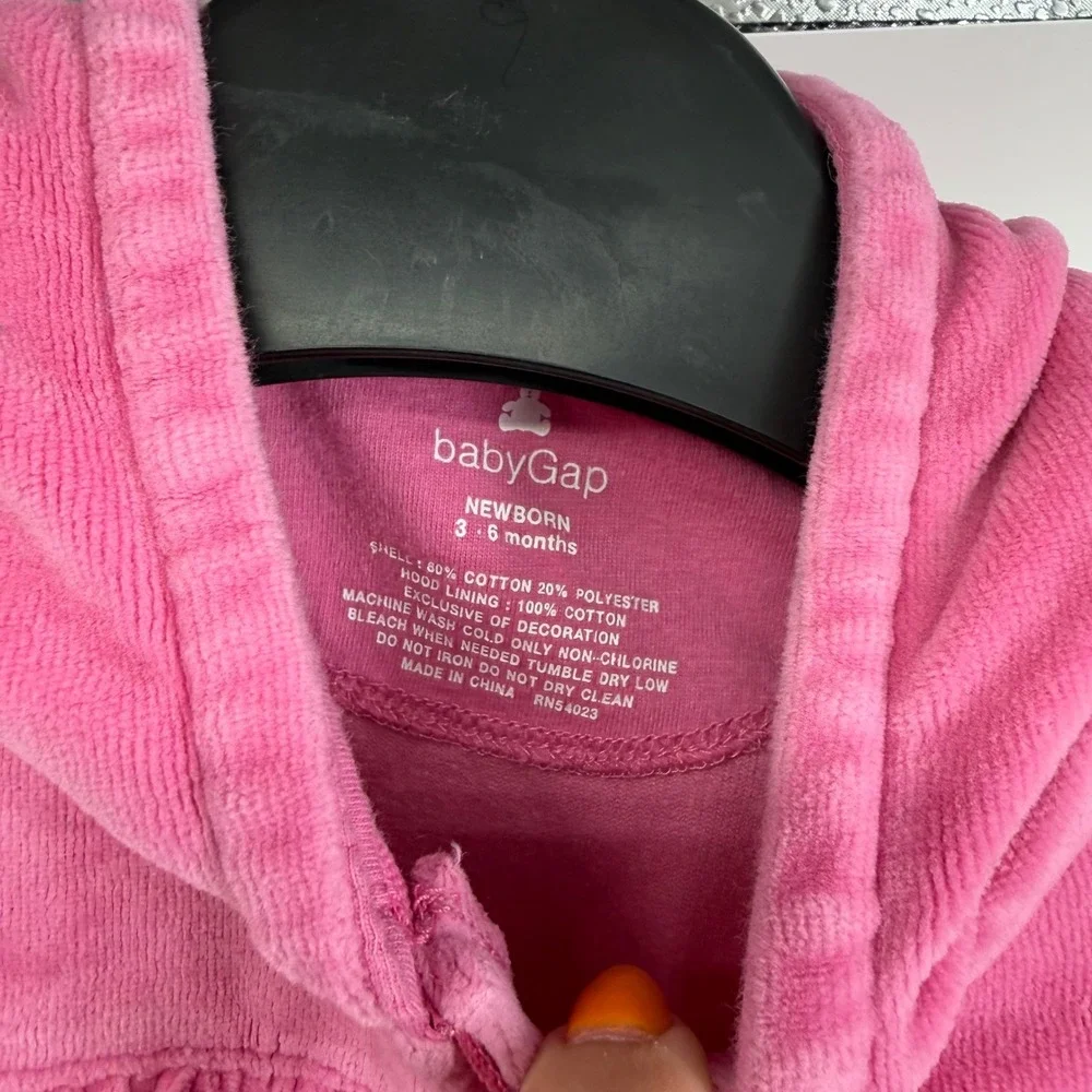Vintage Y2K Baby Gap Pink Velour Tracksuit Set McBling Coquette Ruffle Hoodie